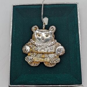 Vintage Lunt Silver Gold Tone Santa Bear Holiday Christmas Ornament